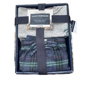 Lucky Brand Long Sleeve Henley & Flannel Pant sleepwear set in size Large